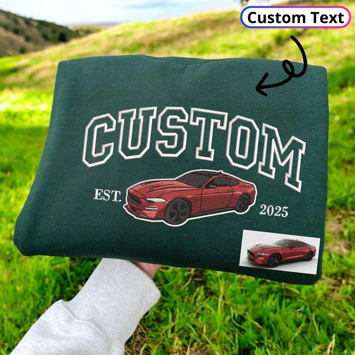 Custom Embroidered Car Portrait Sweatshirt - Personalized Est Year Shirt - Gift for Car Lover