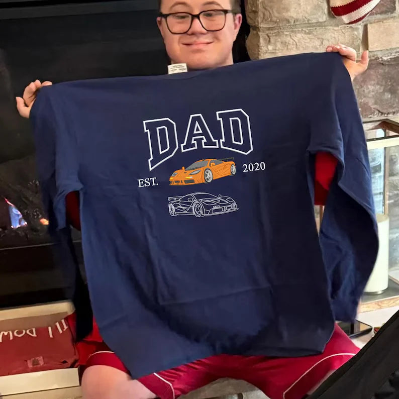 Custom Embroidered Car Sweatshirt For Dad - Personalized Shirt for Car Lover - Family Gift