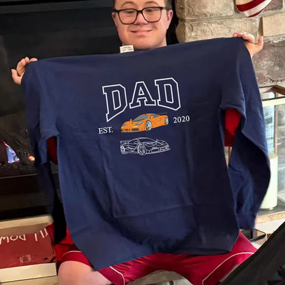 Custom Embroidered Car Sweatshirt For Dad - Personalized Shirt for Car Lover - Family Gift