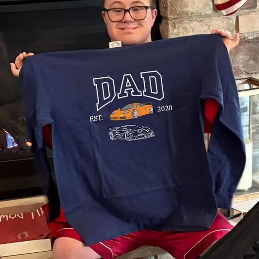 Custom Embroidered Car Sweatshirt For Dad - Personalized Shirt for Car Lover - Family Gift