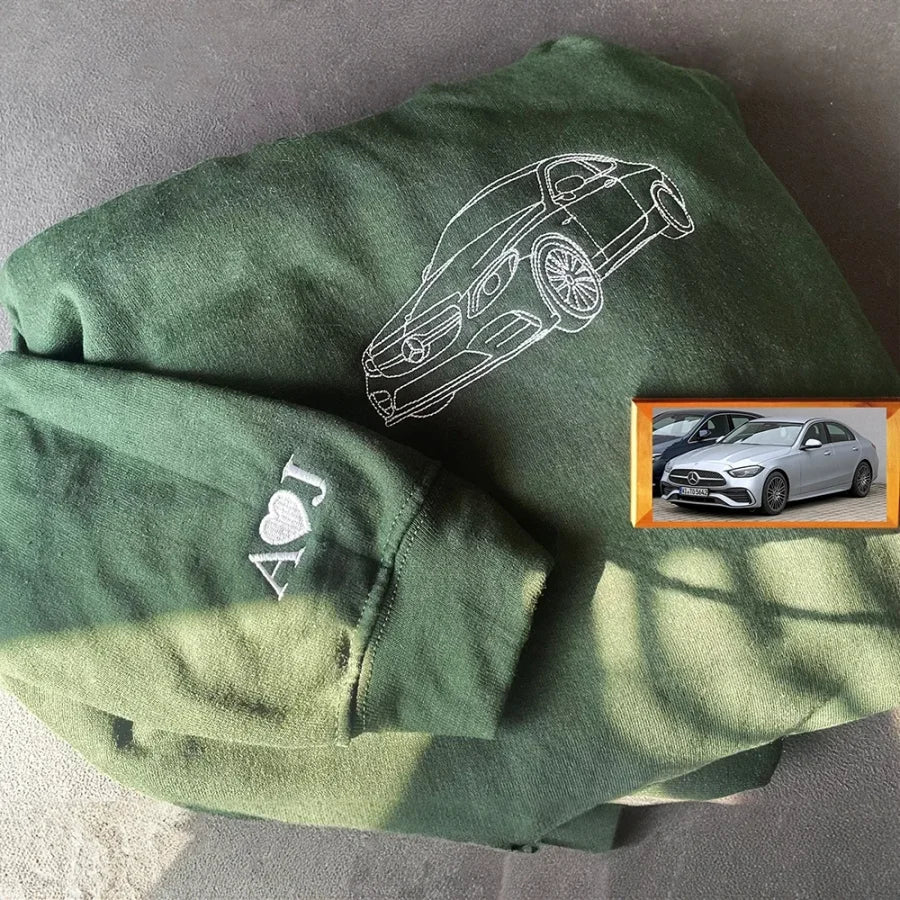 Customized Outline Portrait Car Embroidered Sweatshirt