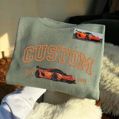 Custom Embroidered Car Portrait Sweatshirt - Personalized Est Year Shirt - Gift for Car Lover