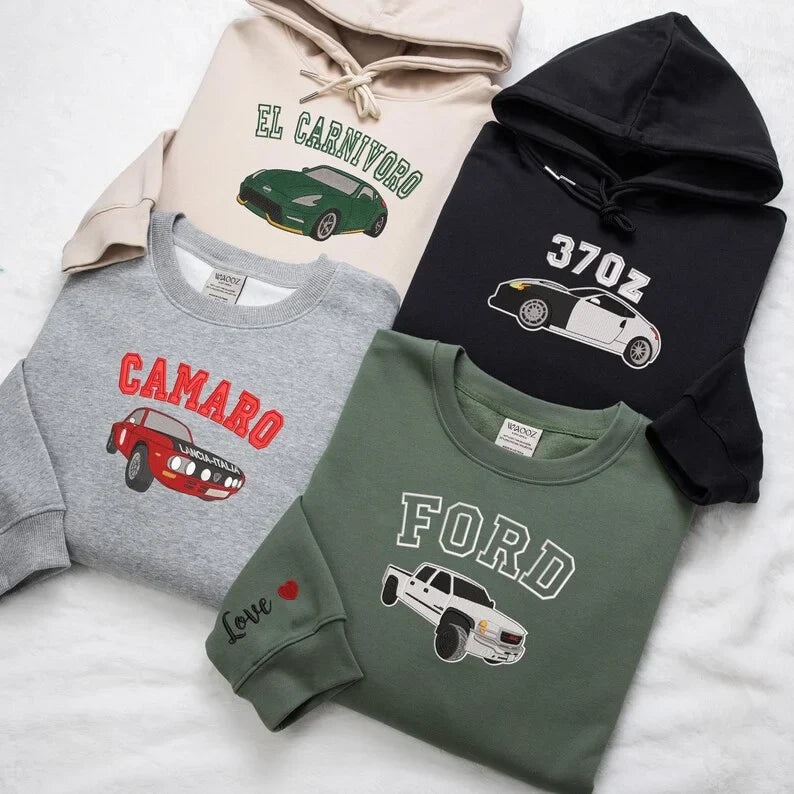 Custom Embroidered Car Sweatshirt, Gift for Car Lover