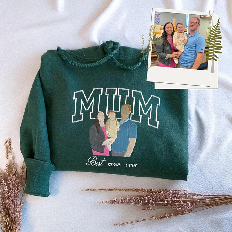 Mum Sweatshirt with Photo, Custom Embroidered Varsity Shirt with Portrait from Photo, Family Portrait