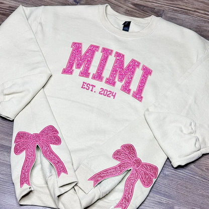 Customized Glitter Bow Embroidered Sweatshirt- Gift For Mom