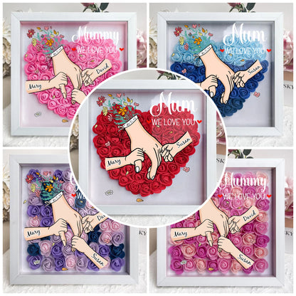 Family Love Blooms Forever – Personalised Mom & Grandma Flower Shadow Box with Names