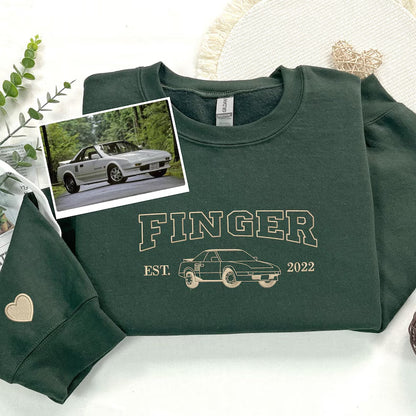 Custom Embroidered Car Outline Portrait Sweatshirt - Personalized Est Year Shirt - Gift for Car Lover