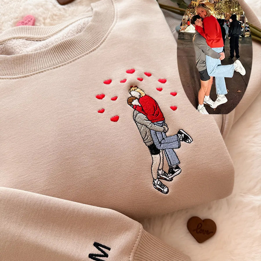 Loversdovey Custom Embroidered Portrait Sweatshirt from Photo • Valentine’s Day Gift