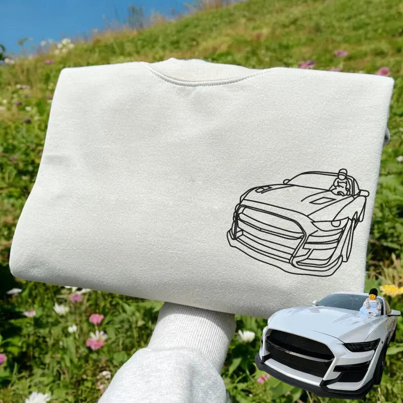 Customized Outline Portrait Car Embroidered Sweatshirt