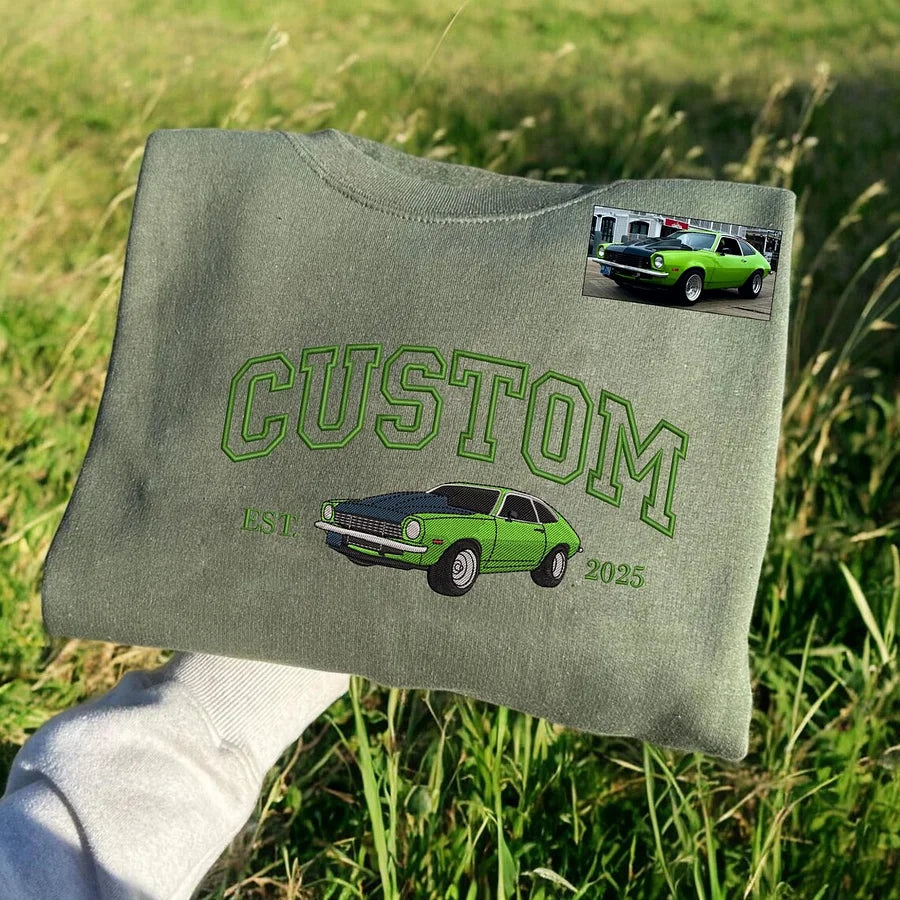 Custom Embroidered Car Portrait Sweatshirt - Personalized Est Year Shirt - Gift for Car Lover