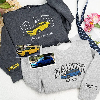 Custom Embroidered Car Sweatshirt For Dad - Personalized Shirt for Car Lover - Family Gift