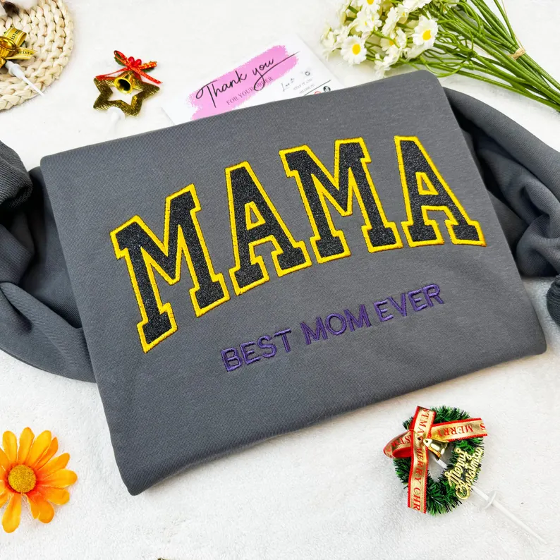 Custom Applique Glitter Embroidery Mom Sweatshirt - Mother's Day Gift