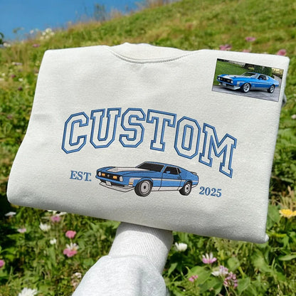 Custom Embroidered Car Portrait Sweatshirt - Personalized Est Year Shirt - Gift for Car Lover