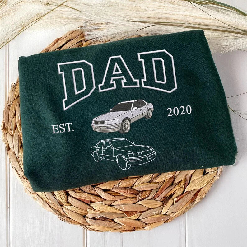 Custom Embroidered Car Sweatshirt For Dad - Personalized Shirt for Car Lover - Family Gift