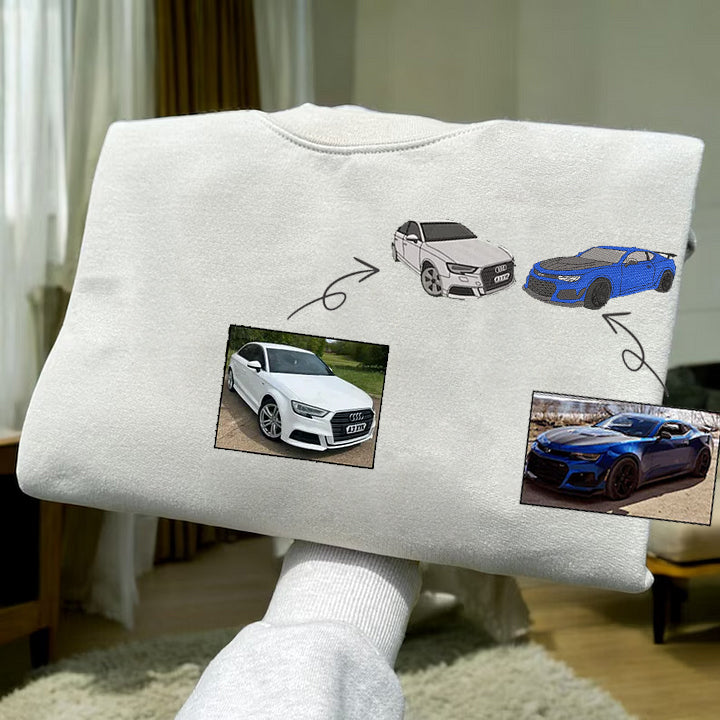 Custom Car Embroidered Sweatshirt – Personalize with Your Multiple Favorite Rides🚗