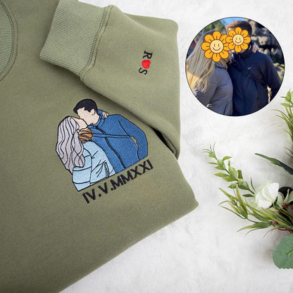 Loversdovey Custom Embroidered Portrait from Photo Sweatshirt