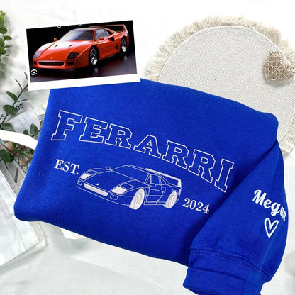 Custom Embroidered Car Outline Portrait Sweatshirt - Personalized Est Year Shirt - Gift for Car Lover