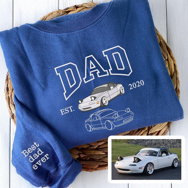 Custom Embroidered Car Sweatshirt For Dad - Personalized Shirt for Car Lover - Family Gift