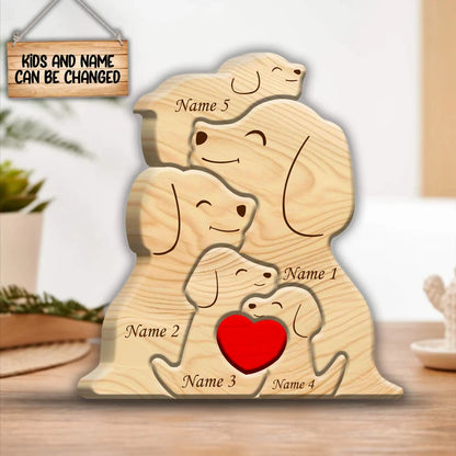 Personalized Wooden Dog Family Puzzle, Family Home Decor