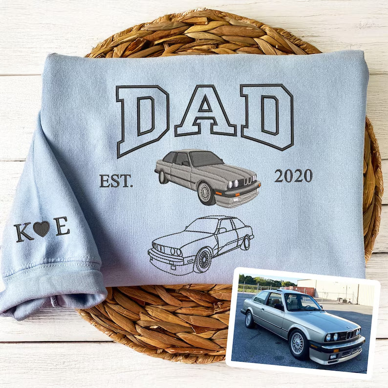 Custom Embroidered Car Sweatshirt For Dad - Personalized Shirt for Car Lover - Family Gift