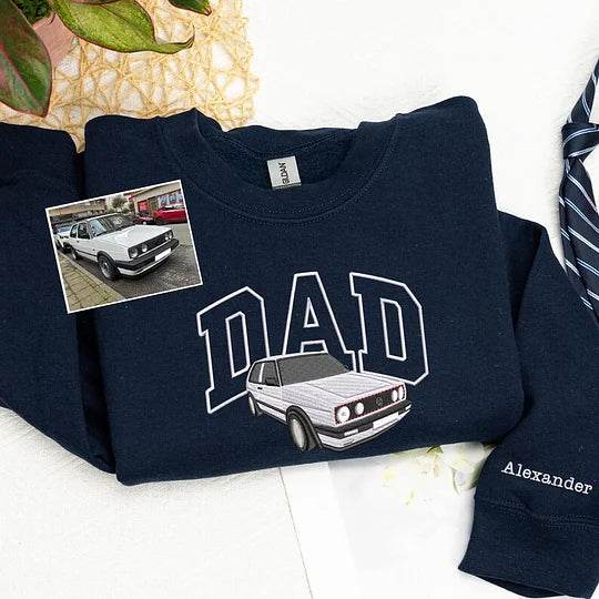 Custom Embroidered Car Sweatshirt For Dad - Personalized Shirt for Car Lover - Family Gift