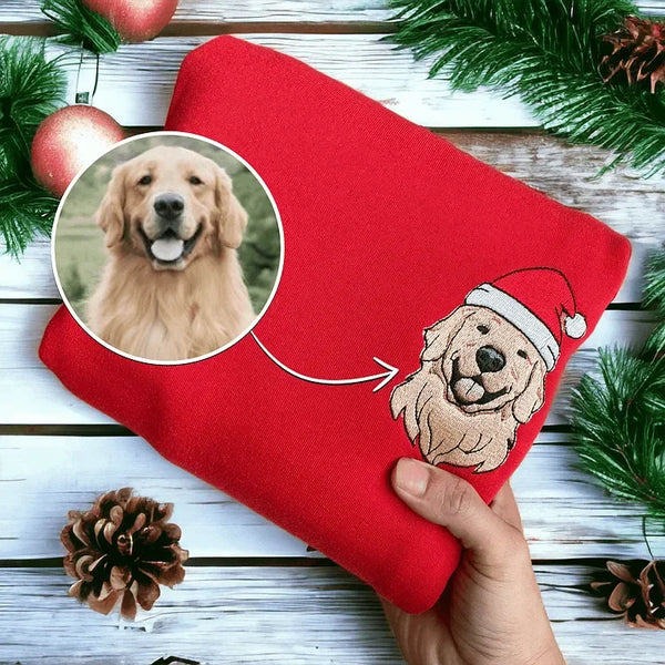 Custom Christmas Hoodie Embroidered Sweatshirt With Pet Portrait | Gifts for Pet Lovers