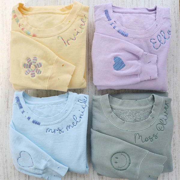 VINTAGE CUSTOM CREW-Custom Embroidered Hand Distressed Crew Neck Sweatshirt