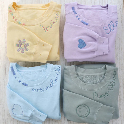 VINTAGE CUSTOM CREW-Custom Embroidered Hand Distressed Crew Neck Sweatshirt