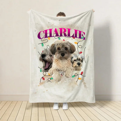 Christmas Personalized Dog Blanket Custom Christmas Retro Style Pet Blanket