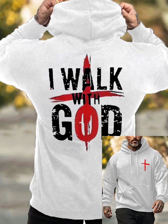 Men's Walk With God Printed Casual Hoodie