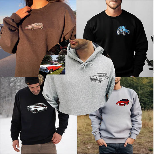 Custom Car Embroidered Crewneck & Hoodies – The Perfect Gift for Dad or Husband!