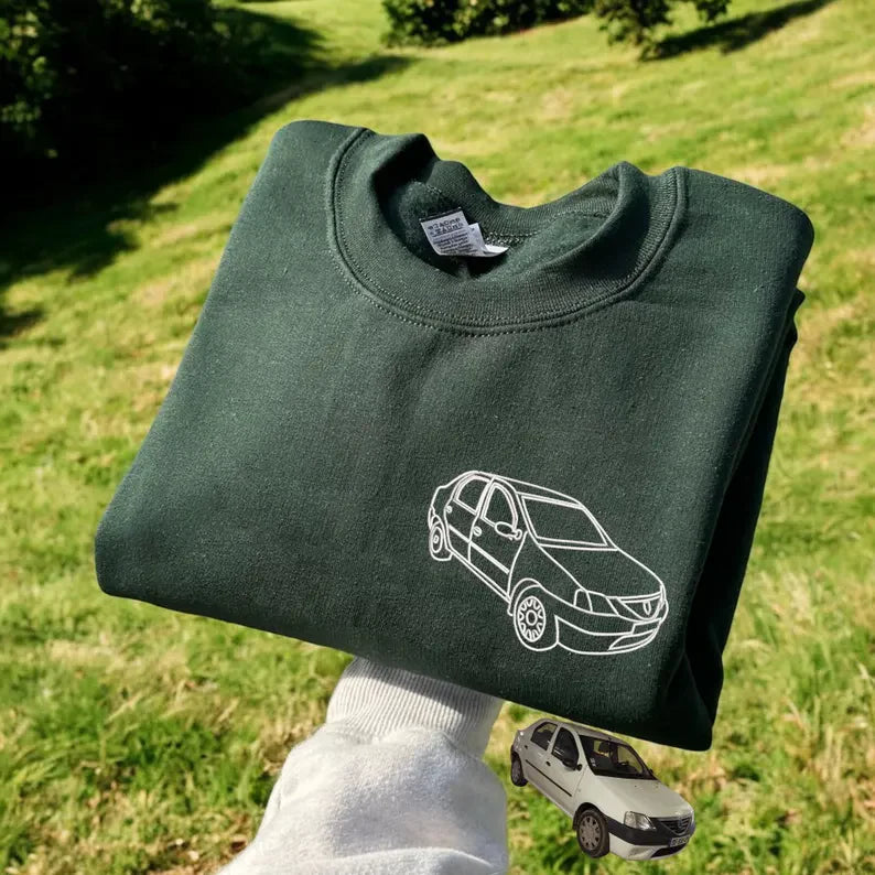 Customized Outline Portrait Car Embroidered Sweatshirt