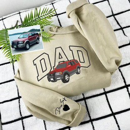 Custom Embroidered Car Sweatshirt For Dad - Personalized Shirt for Car Lover - Family Gift