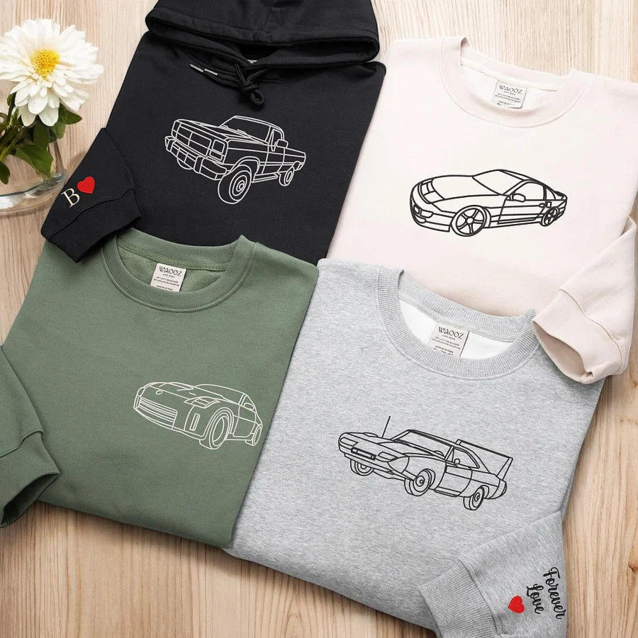 Customized Outline Portrait Car Embroidered Sweatshirt
