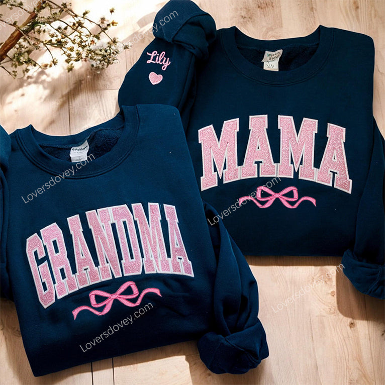 Personalized Sequin Embroidered Sweatshirt With Bow For Mom