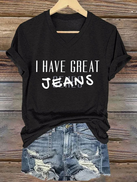 🔥Buy 3 Get 15% Off🔥V-Neck Retro I Have Great Jeans Genes Print T-Shirt