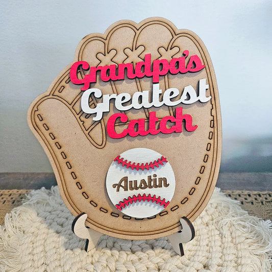 Personalized Baseball Dad's Greatest Catch Sign