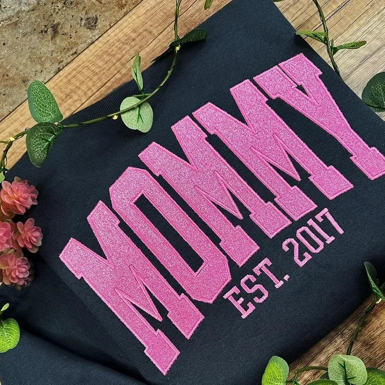 Custom Applique Glitter Embroidery Mom Sweatshirt - Mother's Day Gift