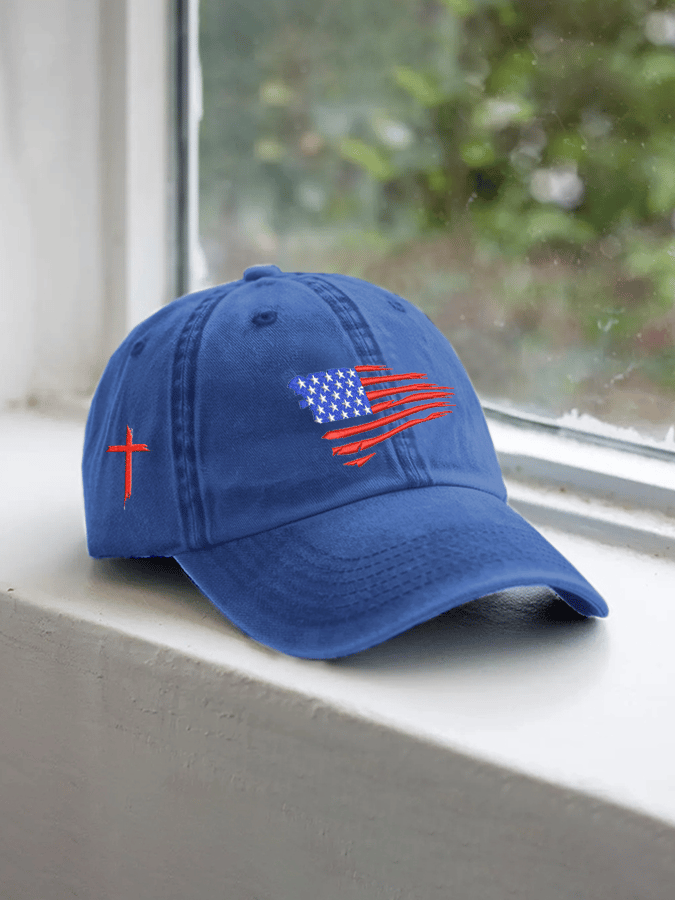 Retro Independence Day Flag Cross Embroidered Baseball Cap