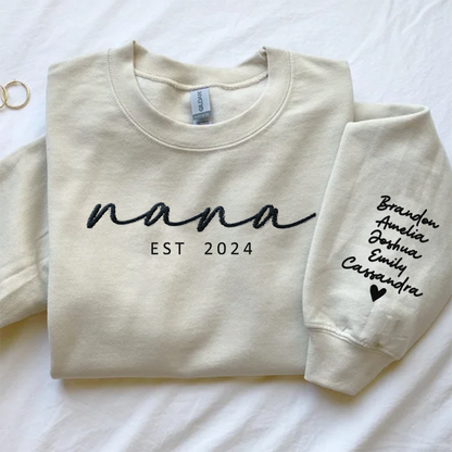 Custom Embroidered Mama Sweatshirt with Date and Kids Names on Sleeve,Mother's Day Gift