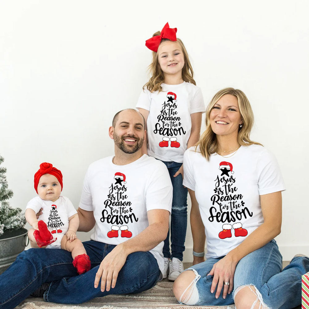 Jesus is the Reason for the Season Christmas Tree Family Matching Shirts