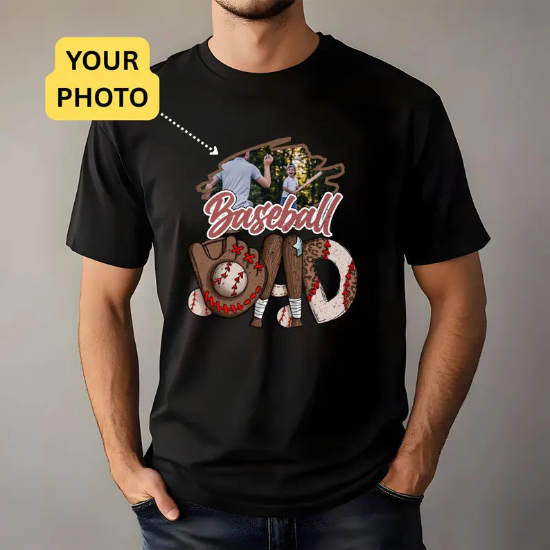Custom Baseball Photo Dad Shirt, Best Dad Ever Personalized Father's Day Tee, Father's Day Gift