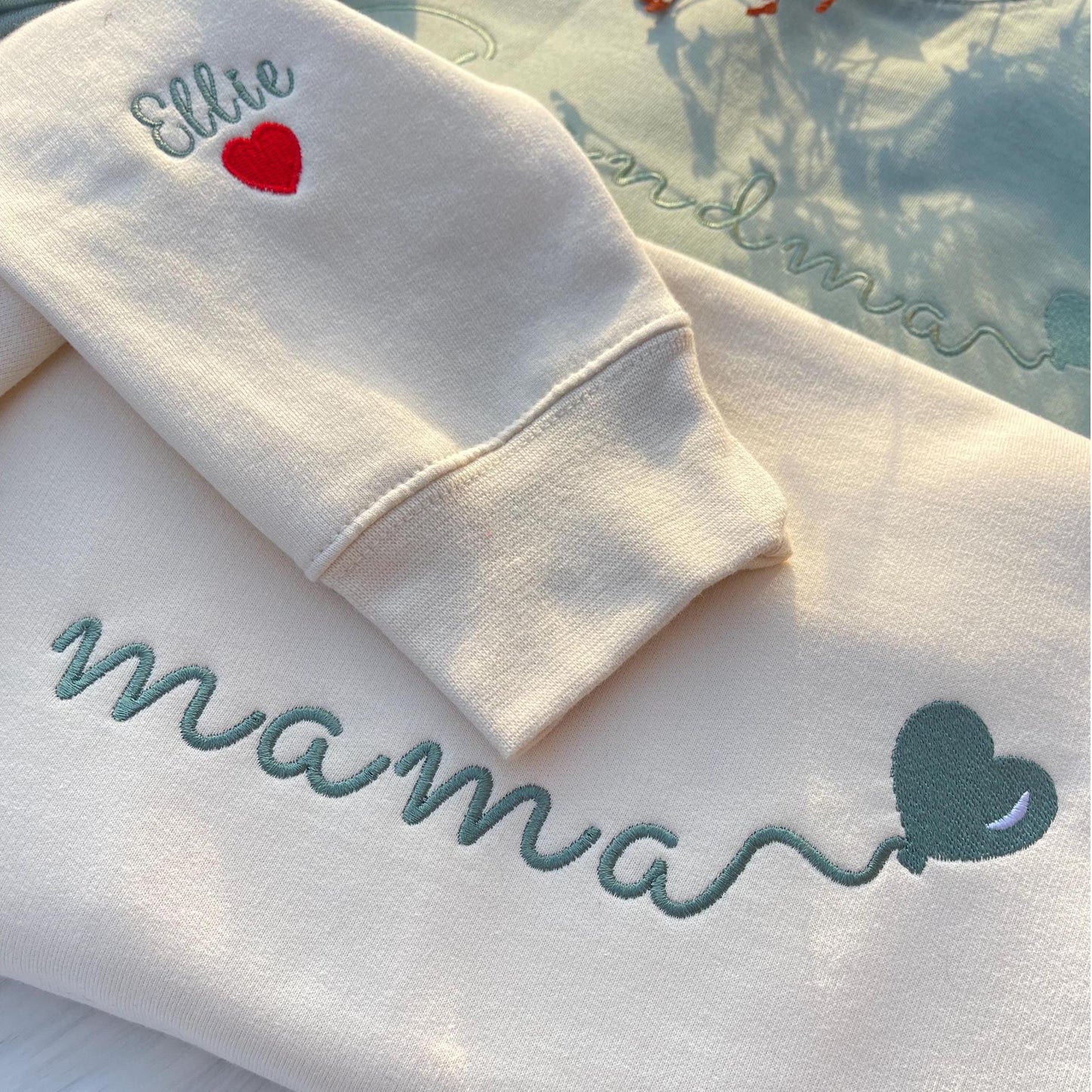Custom Embroidered Mama Sweatshirt with Kids Name on Sleeve