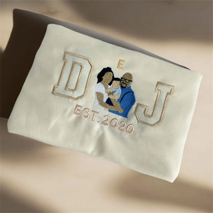 Personalized Embroidered Sweatshirt: Custom Family Initials Portrait, Family, Dad | Custom Family Initials Roman Numeral | EST Year Hoodie