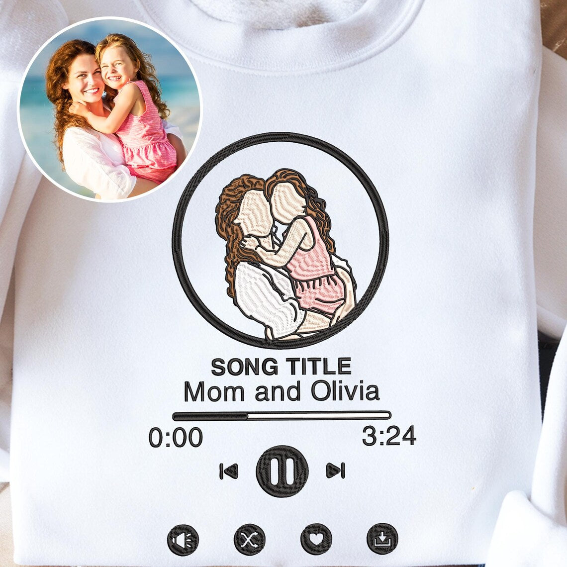 Embroidered Music Photo Sweatshirt, Embroidered Portrait Photo Shirt
