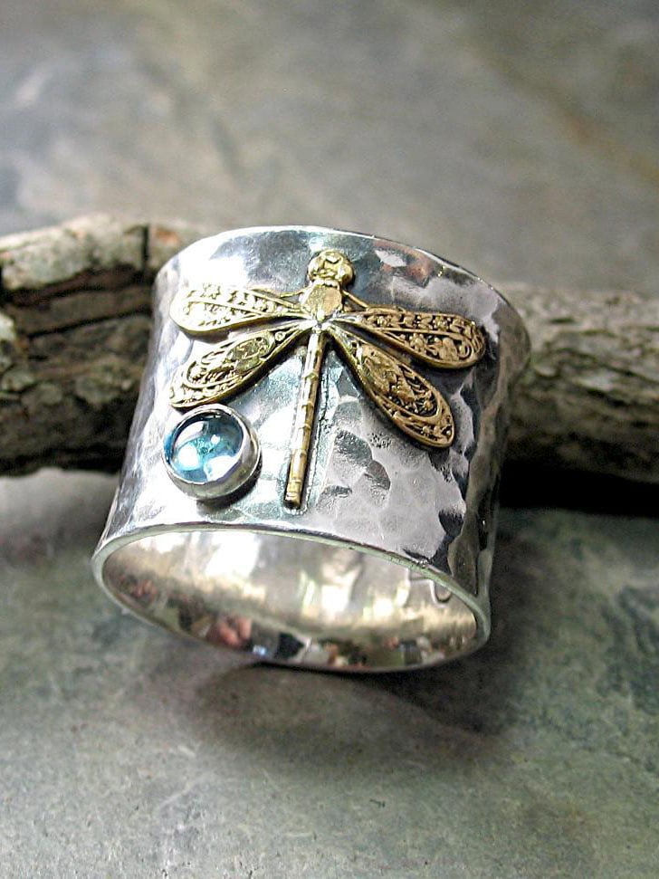 Vintage Aquamarine Dragonfly Ring