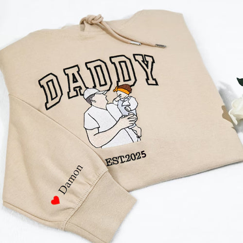 Personalized Daddy & Me Sweatshirt - Custom Photo Embroidery with Year & Nickname - Gift For Daddy