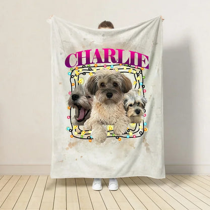 Christmas Personalized Dog Blanket Custom Christmas Retro Style Pet Blanket