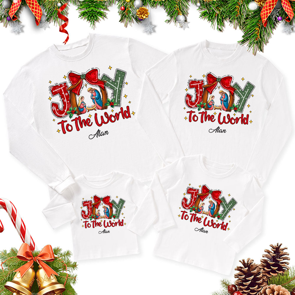 Personalized Jesus Joy To The world Christmas Family Matching Long Sleeve T-Shirt