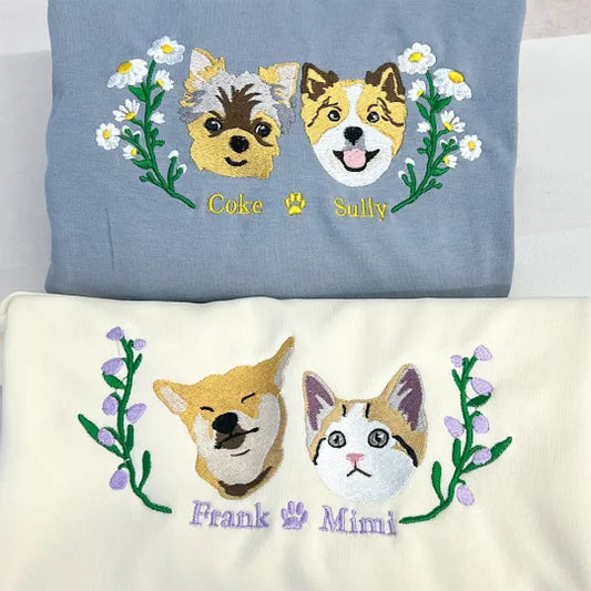 Custom Embroidered Sweatshirt With Pet Portrait Flower | for Pet Lover